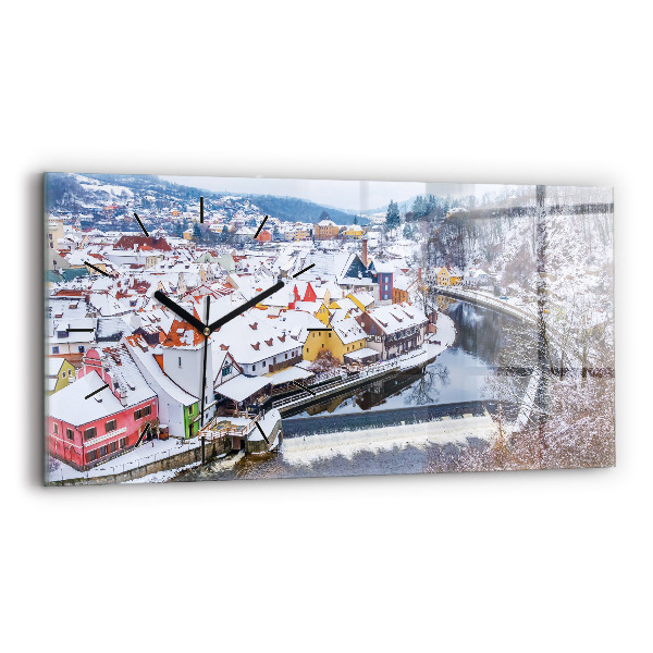 Zegar szklany poziomy Panorama miasta w zimie