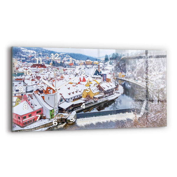 Zegar szklany poziomy Panorama miasta w zimie