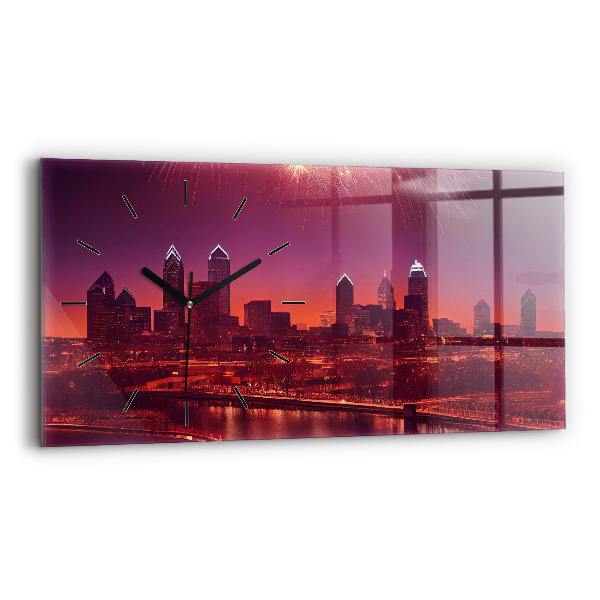 Zegar szklany poziomy Miasto nocą w Philadelphia