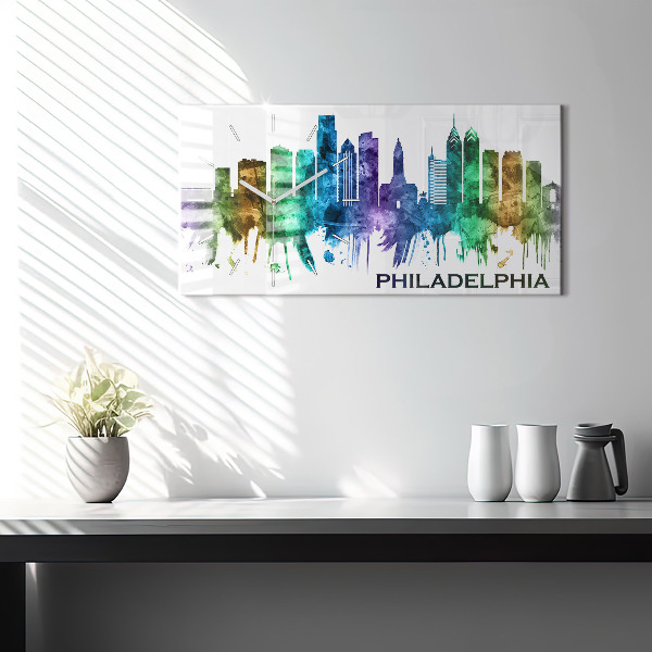 Zegar szklany poziomy Kolorowa Philadelphia