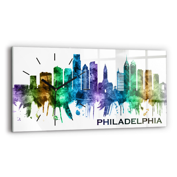 Zegar szklany poziomy Kolorowa Philadelphia