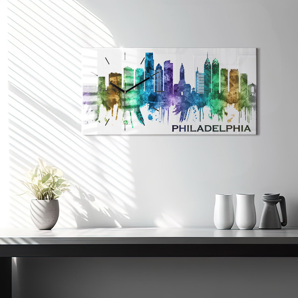 Zegar szklany poziomy Kolorowa Philadelphia