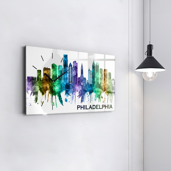 Zegar szklany poziomy Kolorowa Philadelphia