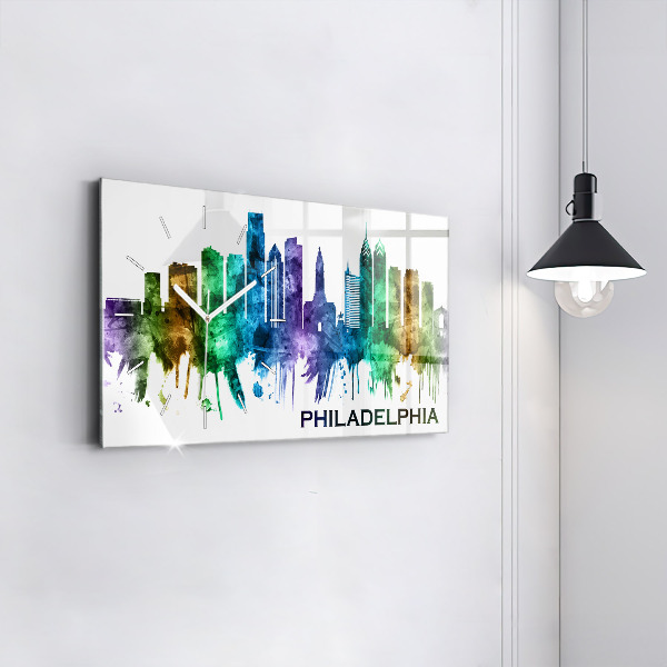 Zegar szklany poziomy Kolorowa Philadelphia