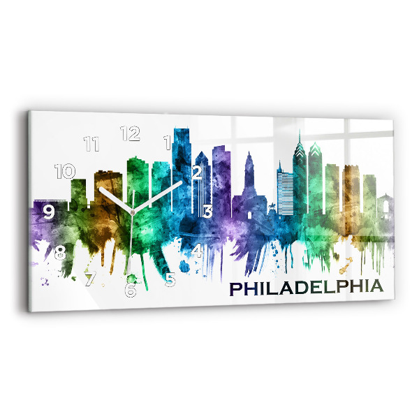 Zegar szklany poziomy Kolorowa Philadelphia