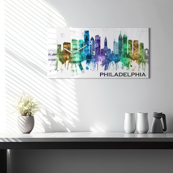 Zegar szklany poziomy Kolorowa Philadelphia