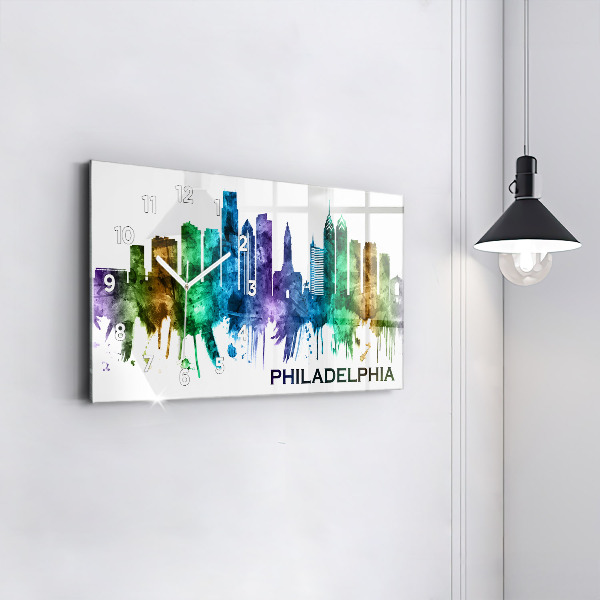 Zegar szklany poziomy Kolorowa Philadelphia