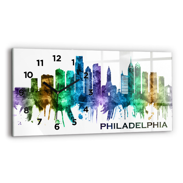 Zegar szklany poziomy Kolorowa Philadelphia