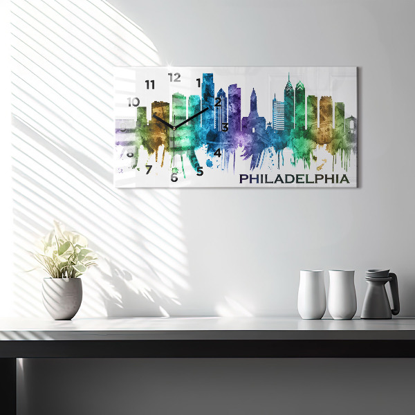 Zegar szklany poziomy Kolorowa Philadelphia