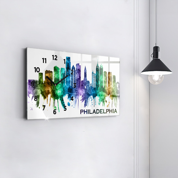 Zegar szklany poziomy Kolorowa Philadelphia