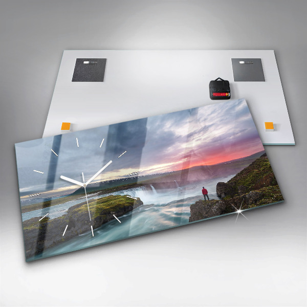 Zegar ścienny poziomy Krajobraz z wodospadem