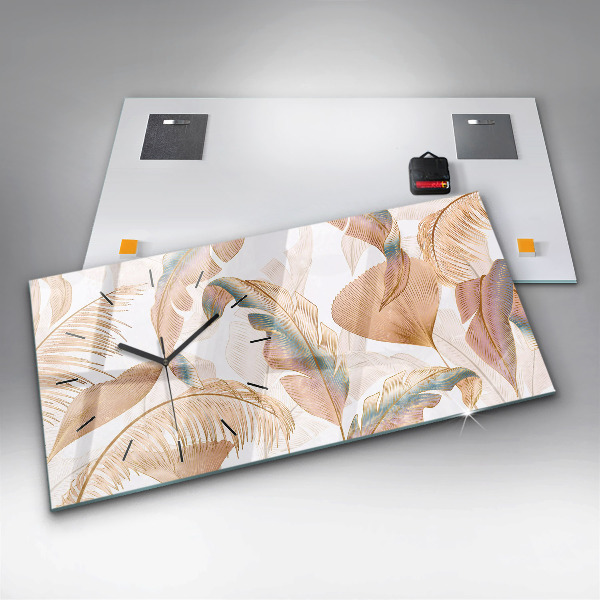 Zegar szklany poziomy Wzór liści natura