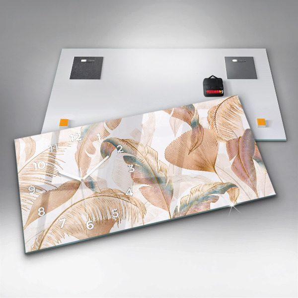 Zegar szklany poziomy Wzór liści natura