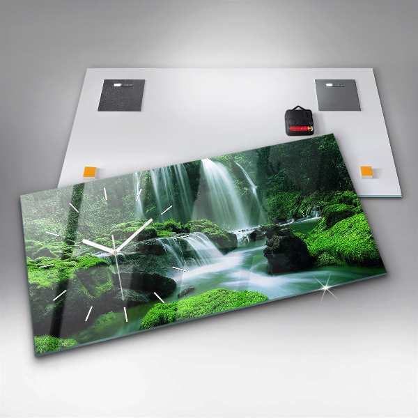 Zegar szklany poziomy Wodospad wśród mchu