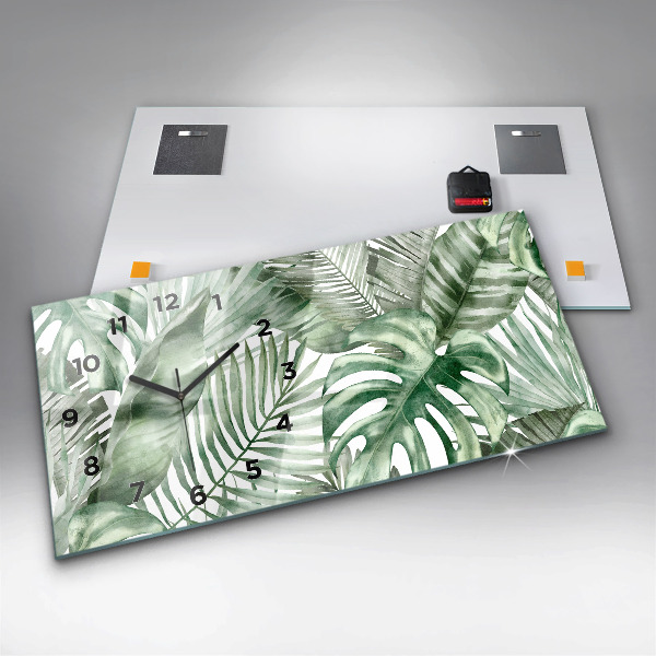 Zegar szklany poziomy Liście roślin