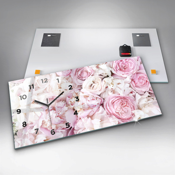 Zegar szklany poziomy Dekoracyjne kwiaty