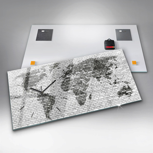 Zegar szklany poziomy Ściana z cegieł Mapa Świata