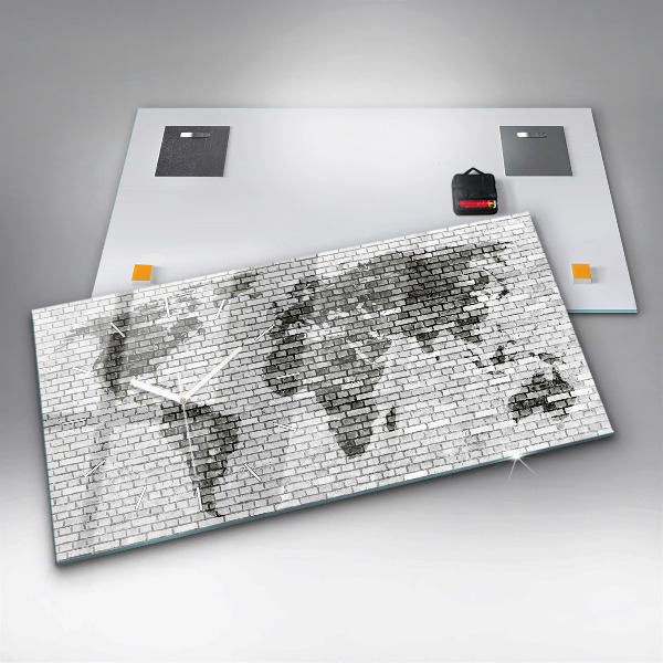 Zegar szklany poziomy Ściana z cegieł Mapa Świata