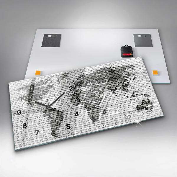 Zegar szklany poziomy Ściana z cegieł Mapa Świata