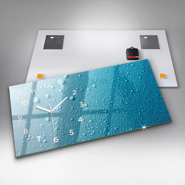 Zegar szklany poziomy Krople wody