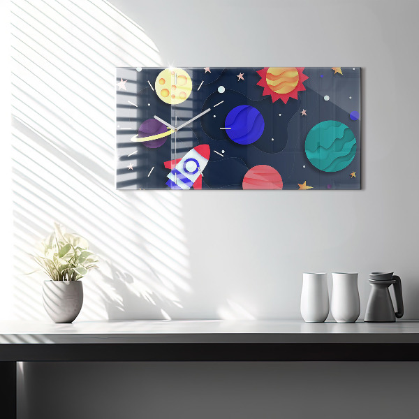 Zegar szklany poziomy Dziecięcy kosmos