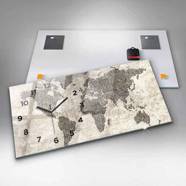 Zegar szklany poziomy Mapa świata gazeta
