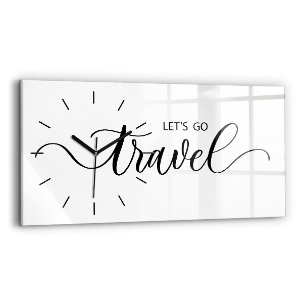Zegar szklany poziomy Napis Travel