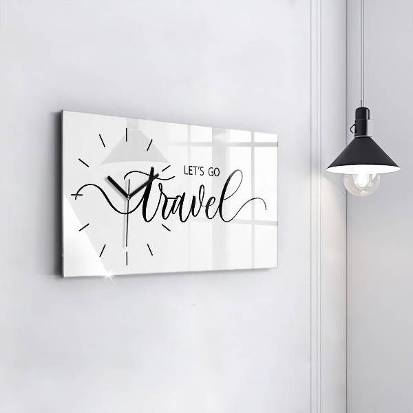 Zegar szklany poziomy Napis Travel