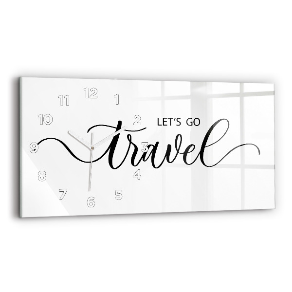 Zegar szklany poziomy Napis Travel