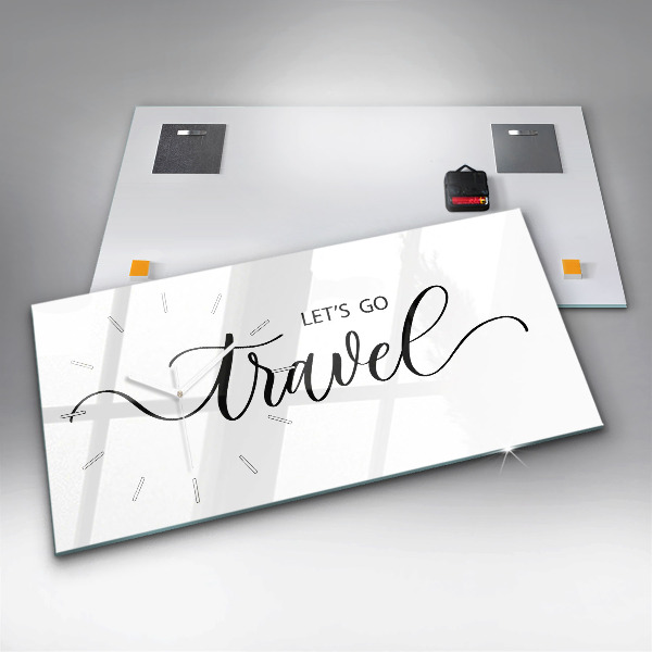 Zegar szklany poziomy Napis Travel