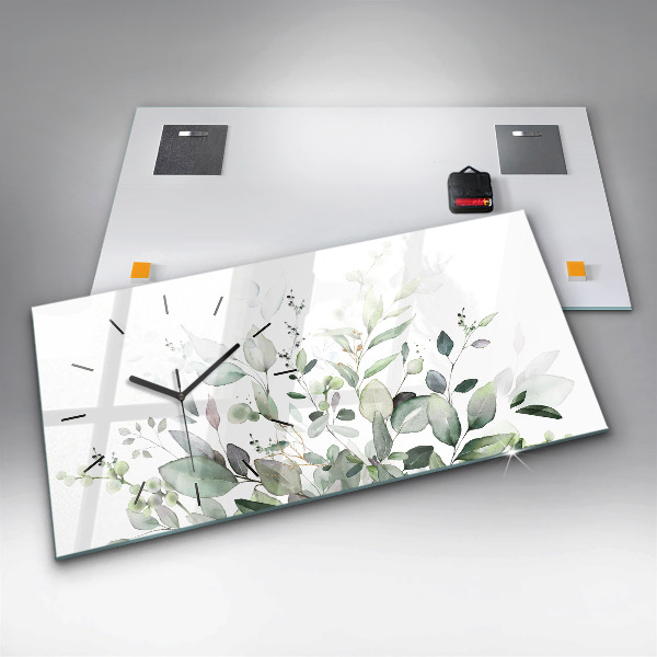 Zegar szklany poziomy Rośliny liście