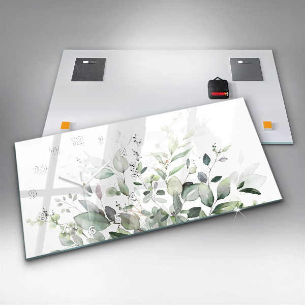 Zegar szklany poziomy Rośliny liście