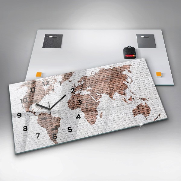 Zegar szklany poziomy Ceglana mapa świata