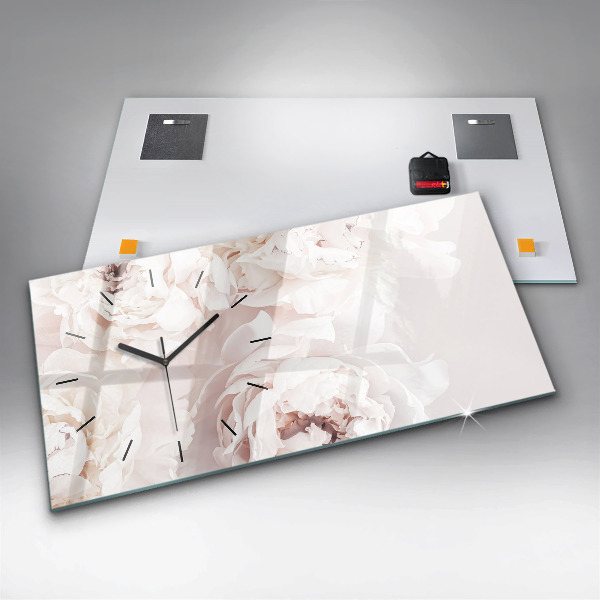 Zegar szklany poziomy Kwiaty piwonii