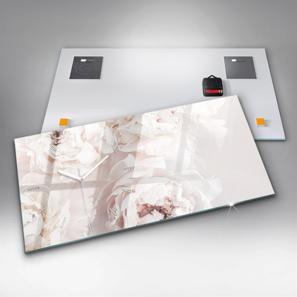 Zegar szklany poziomy Kwiaty piwonii