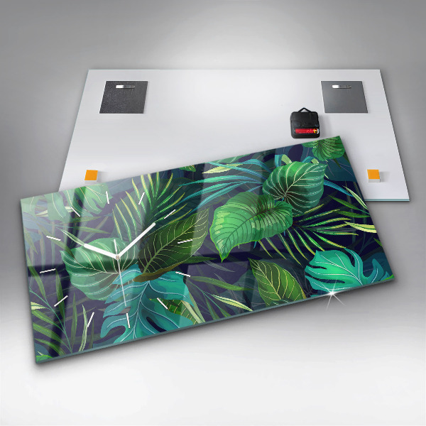 Zegar szklany poziomy Egzotyczne liście