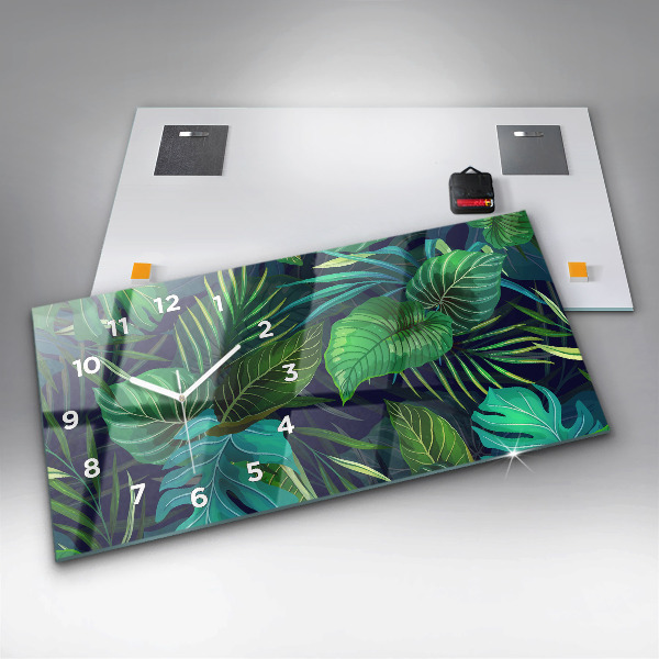 Zegar szklany poziomy Egzotyczne liście