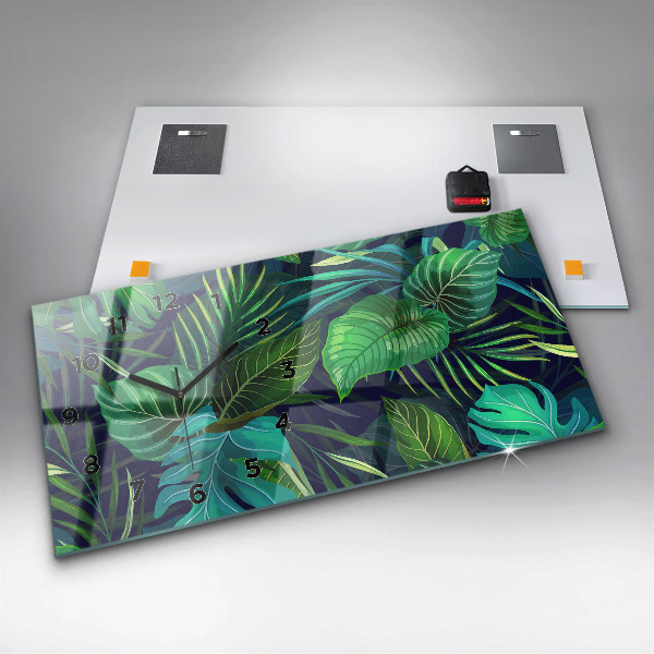 Zegar szklany poziomy Egzotyczne liście