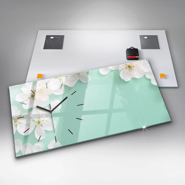 Zegar szklany poziomy Kwitnące stokrotki