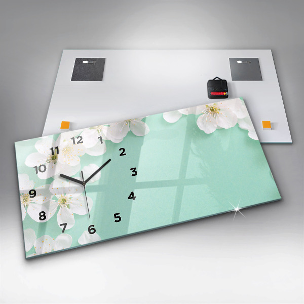Zegar szklany poziomy Kwitnące stokrotki