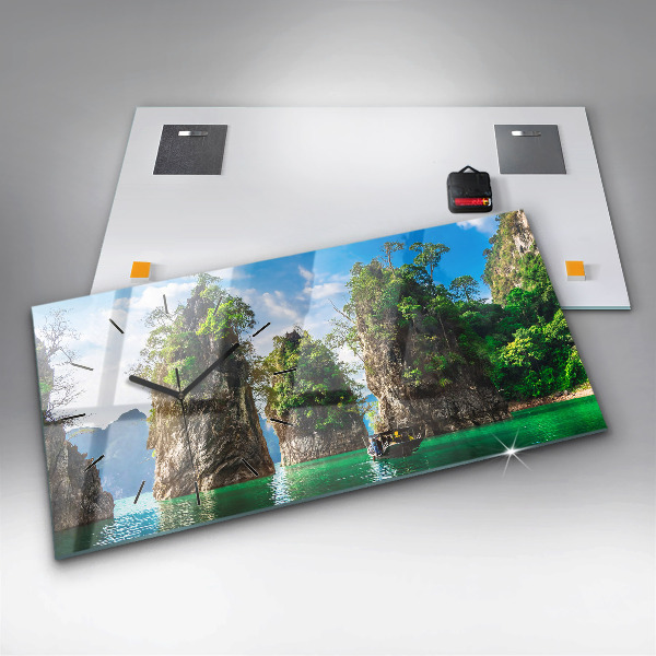 Zegar szklany poziomy Jezioro drzewa natura