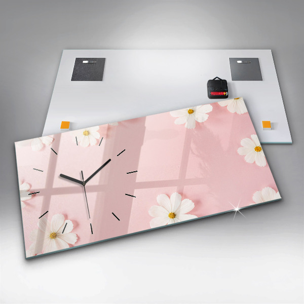 Zegar szklany poziomy Kwiaty stokrotki