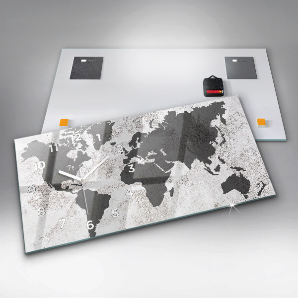 Zegar szklany poziomy Mapa świata beton