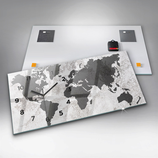 Zegar szklany poziomy Mapa świata beton