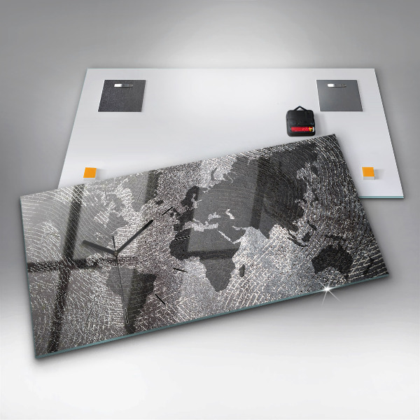 Zegar szklany poziomy Mapa świata beton