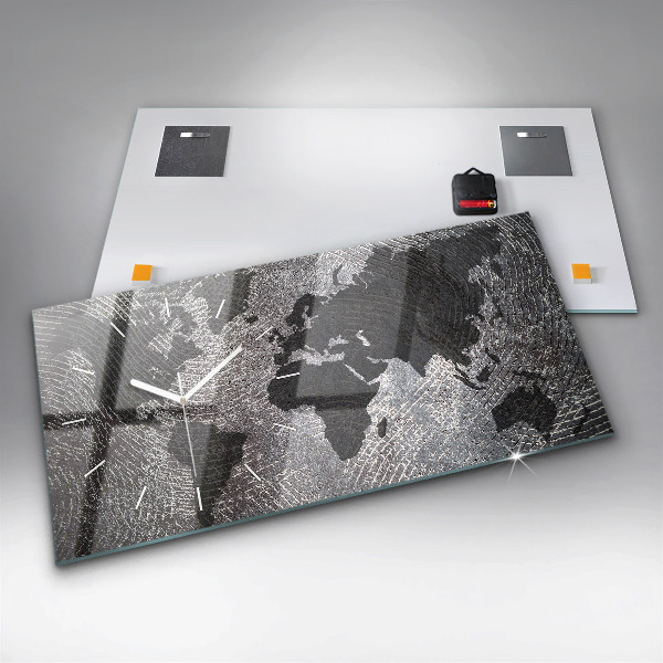 Zegar szklany poziomy Mapa świata beton
