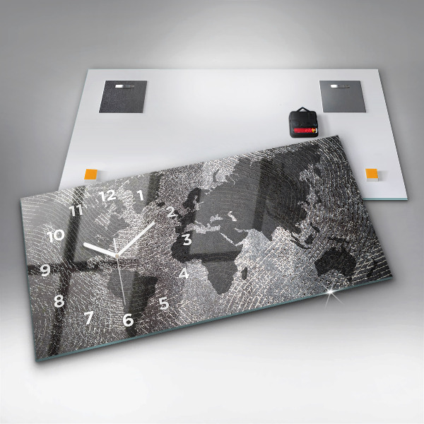 Zegar szklany poziomy Mapa świata beton