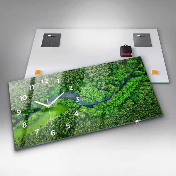 Zegar szklany poziomy Rzeka w lesie