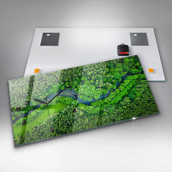 Zegar szklany poziomy Rzeka w lesie