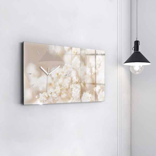 Zegar szklany poziomy Małe białe kwiaty